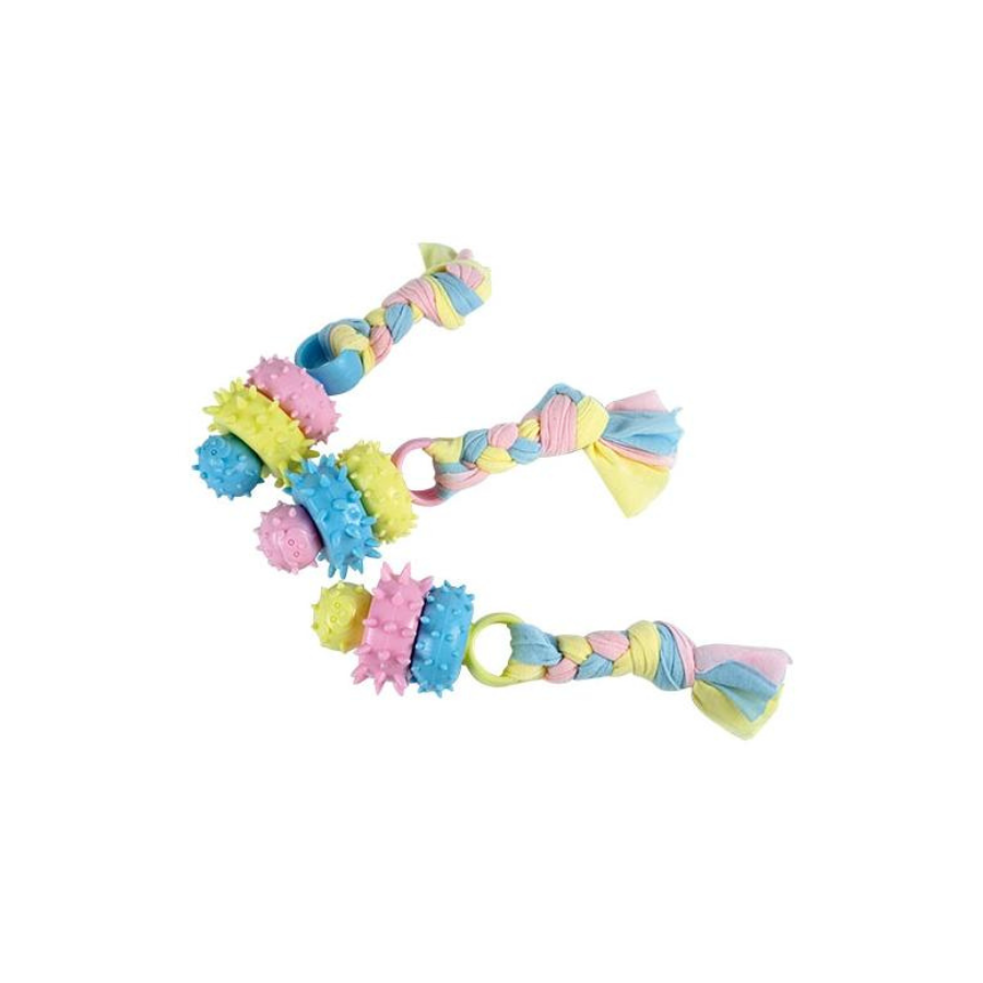 Mordedor con nudo, juguete de goma y cuerda de trapillo para perros, , large Imagen numero 1