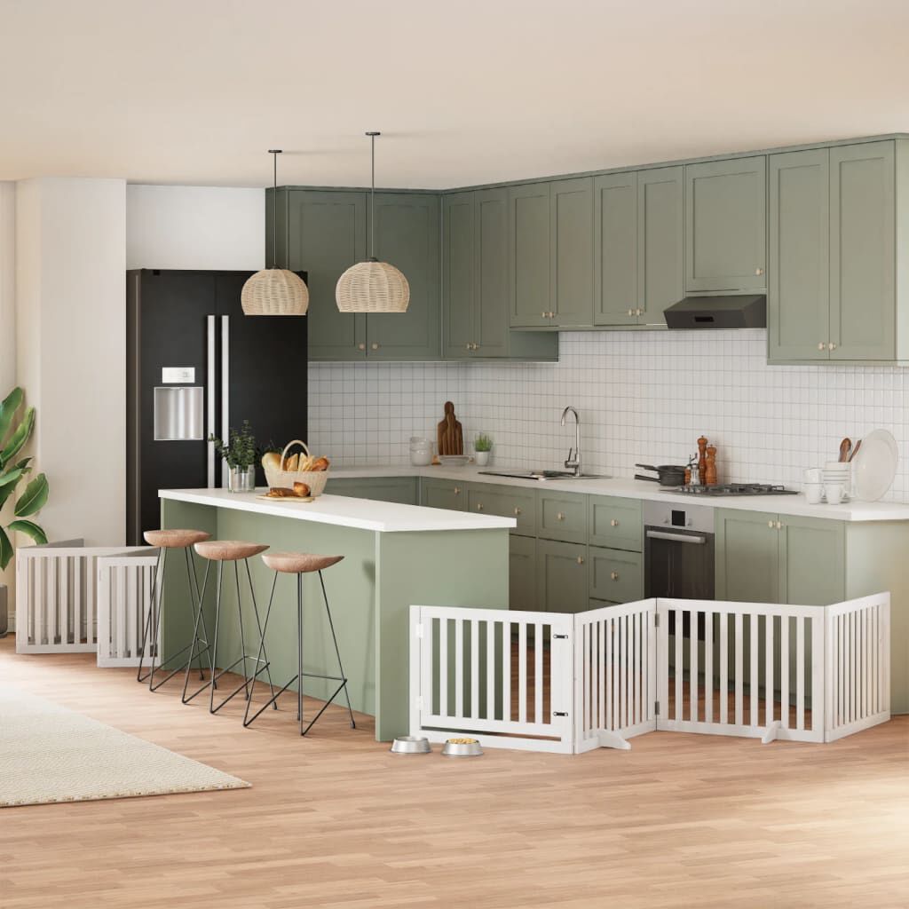 vidaXL Puerta de perros plegable 10 paneles madera &aacute;lamo blanca 800 cm, , large Imagen numero 2