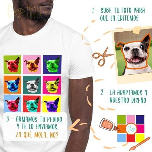 Mascochula camiseta hombre warhol personalizada con tu mascota gris thumbnail