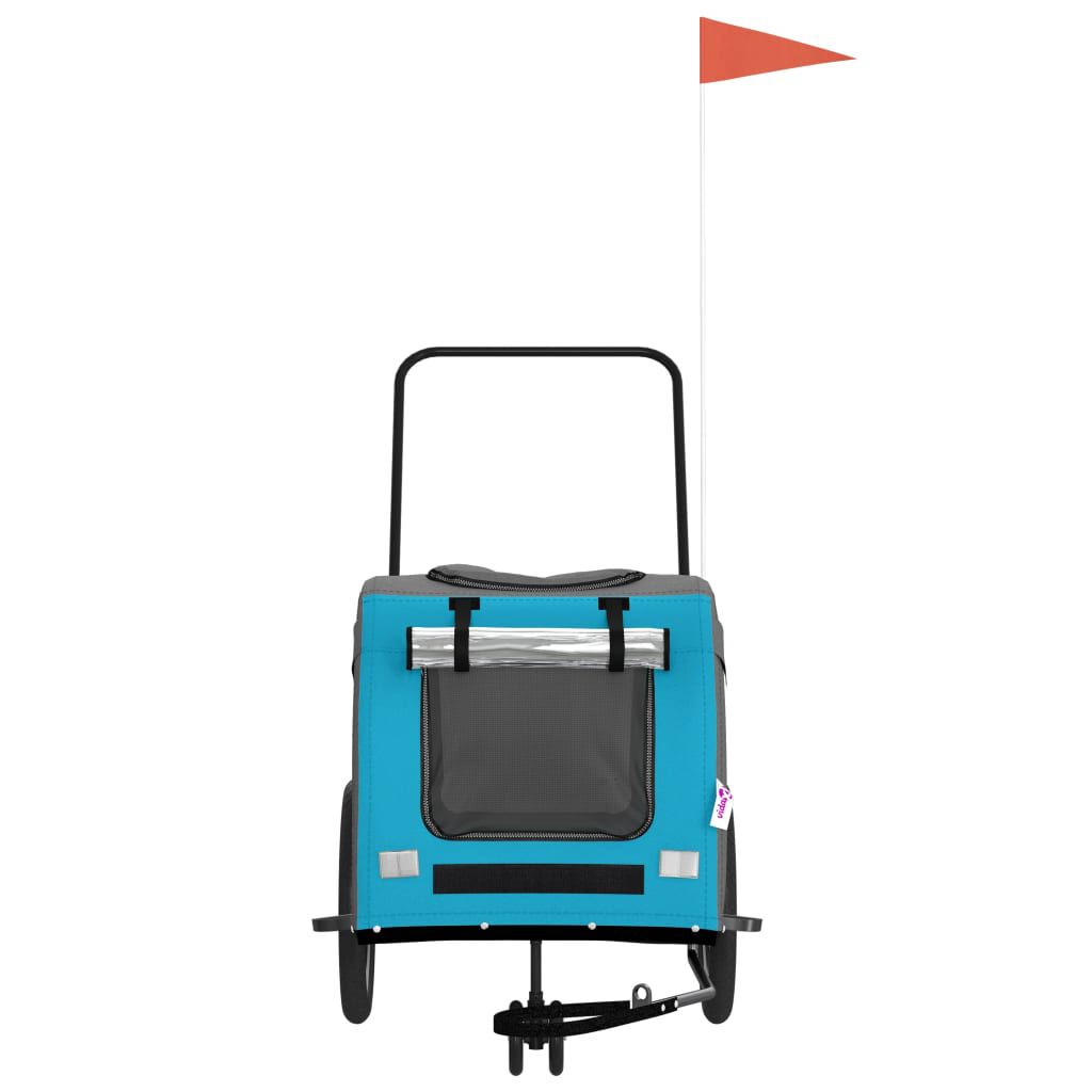 vidaXL Remolque de bicicleta mascotas hierro tela Oxford azul gris, , large Imagen numero 3