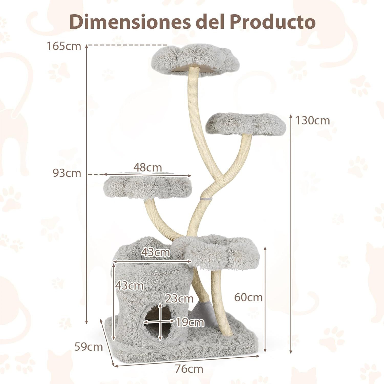 COSTWAY Árbol Rascador para Gatos, Árbol para Gatos Multinivel con 4 Plataformas en Forma de Flor, Postes de Rascado de Sisal, Condominio Privado, Mueble de Escalada para Gatos de Interior (Gris) thumbnail