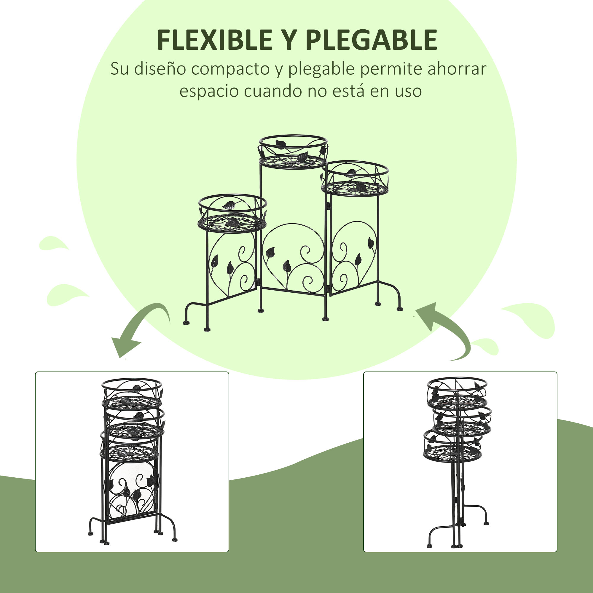 Outsunny Soporte de Metal para Plantas Macetas Plegable Estanter&iacute;a para Flores con 3 Estantes Decoraci&oacute;n Interiores Exteriores para Jard&iacute;n Terraza Balc&oacute;n 74x23x62 cm Negro, , large Imagen numero 5