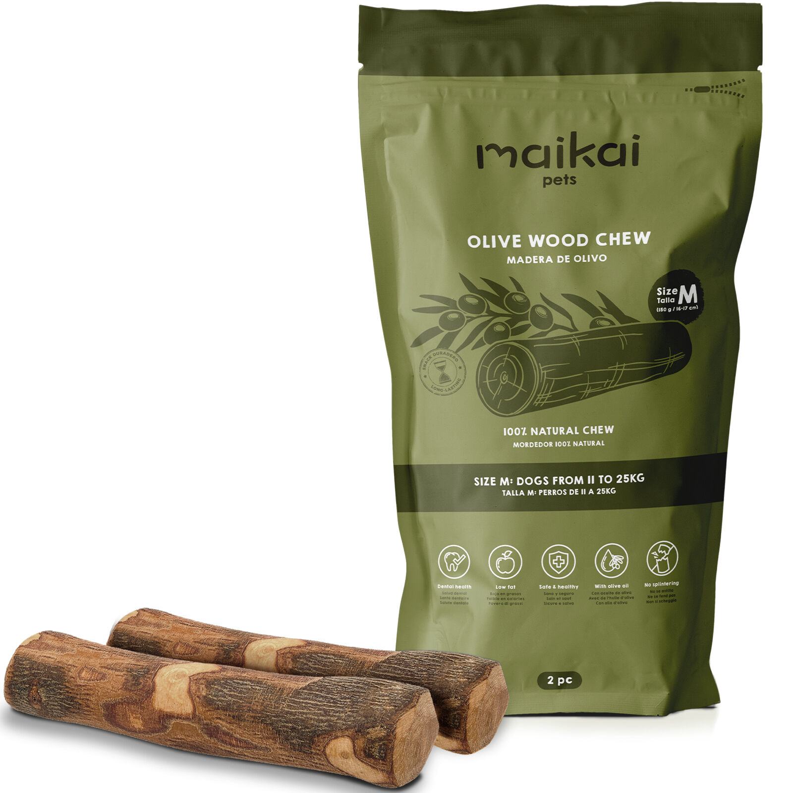 MAIKAI Palo Madera de Olivo Pack de 2 uds Mordedor Natural para Perros thumbnail
