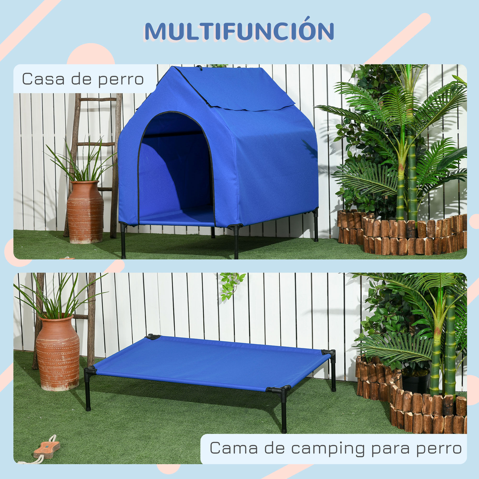 PawHut Caseta para Perros 130x85x121 cm Cama Elevada para Mascotas con Cubierta Desmontable y Ventanas de Malla para Perros Grandes y Extra Grandes Azul., , large Imagen numero 10