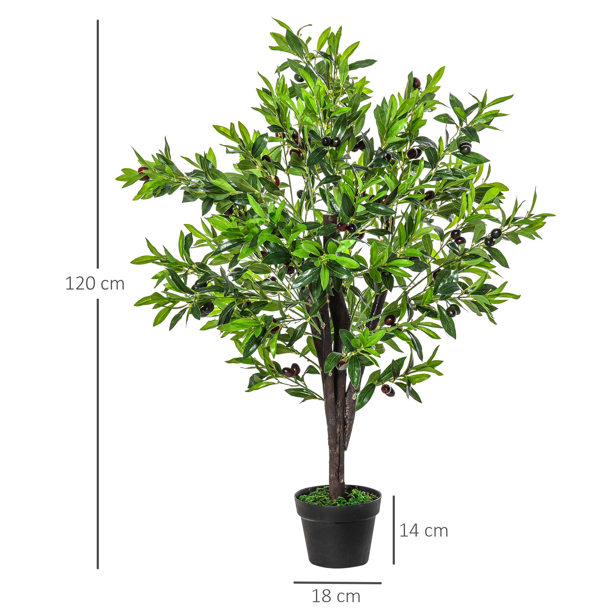 Outsunny Planta Artificial en Maceta Altura 120 cm &Aacute;rbol de Olivo Sint&eacute;tico con 1080 Hojas Realistas y 108 Frutos Decoraci&oacute;n para Interior Exterior Sal&oacute;n Oficina Verde, , large Imagen numero 3