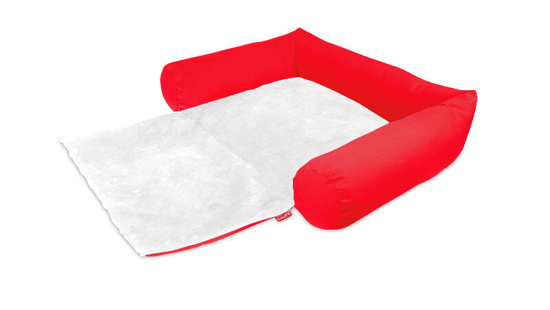 Gauty Cama Redonda para Perros y Gatos  Tela Impermeable y pelo - Rojo y blanco, , large Imagen numero 1