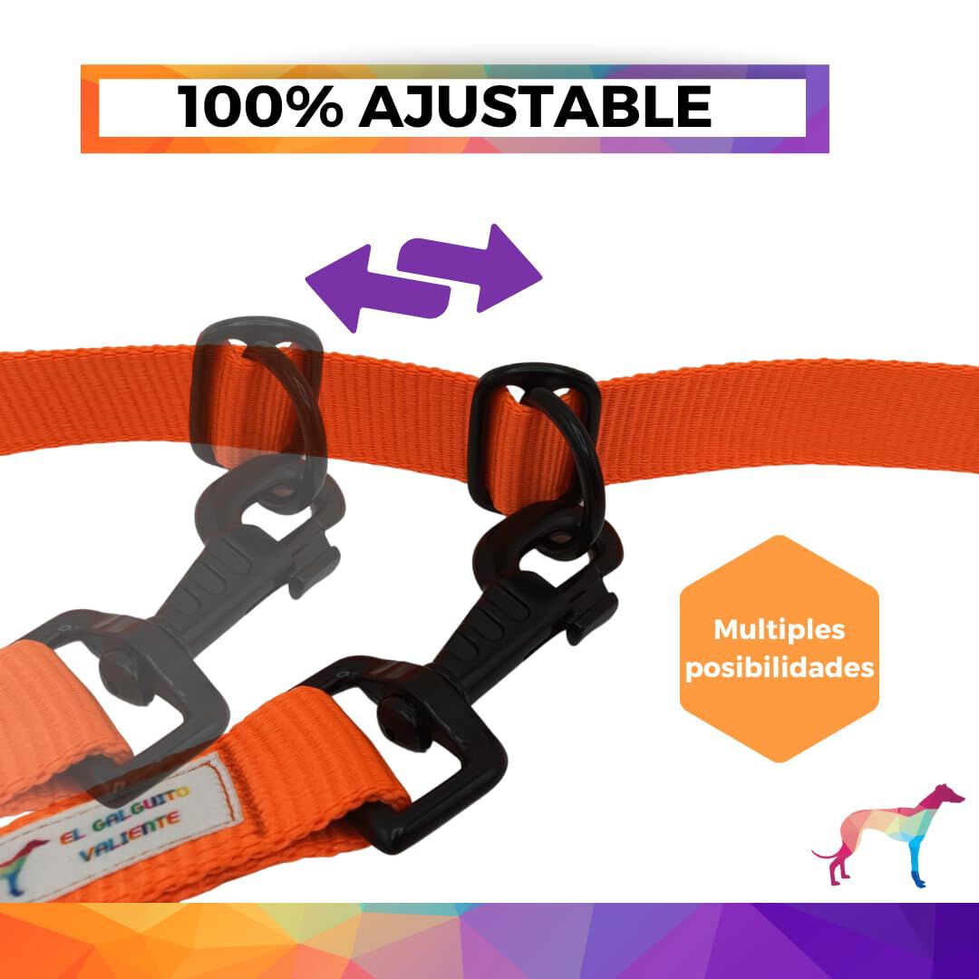 EGV - Correa multiposicion perro con doble asa de neopreno. Correa perro manos libres de 2,50 metros de longitud. (Naranja), , large Imagen numero 3