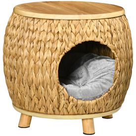 PawHut Cesta cueva de mimbre para gatos