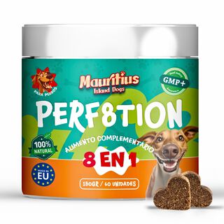 Suplemento 100% Natural 8 en 1 de Glucosamina Condroitina Probióticos MSM Colágeno Aceite de Salmón Mariscos Vitaminas y Omega 3 para Articulaciones Huesos Salud Flora Intestinal Digestiva para Perros