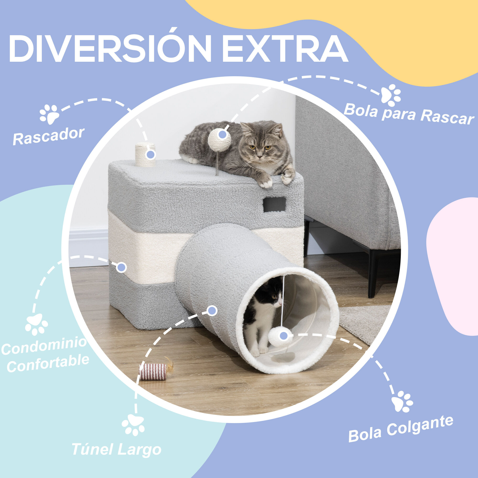 PawHut T&uacute;nel para Gatos con Cueva Tubo de Juguete para Mascotas, , large Imagen numero 4