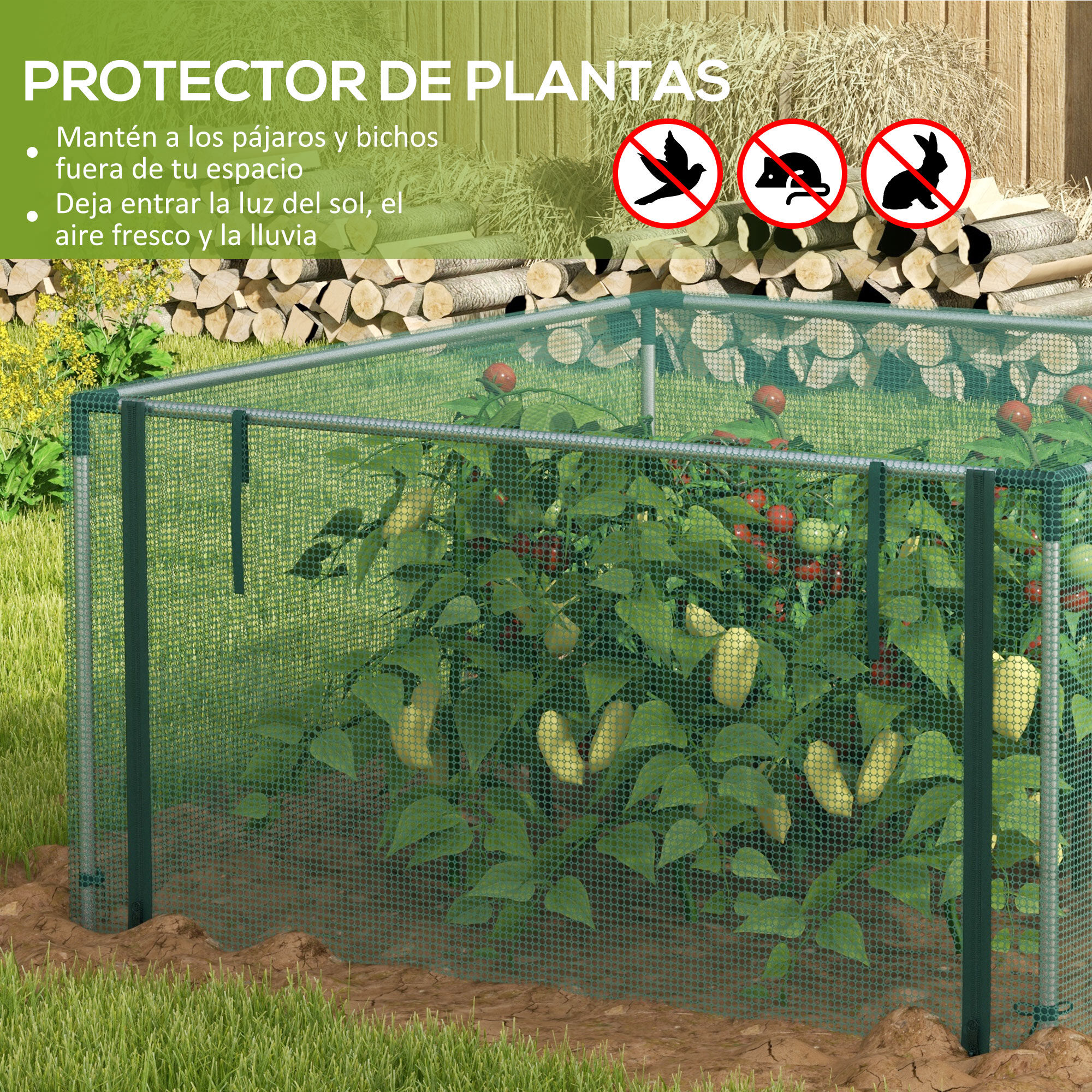 Outsunny Jaula de Cultivo Jaula de Protecci&oacute;n con Soportes de Acero Puerta con Cremallera para Proteger las Plantas Flores en Patio Jard&iacute;n Terraza 125x125x62,5 cm Verde, , large Imagen numero 4