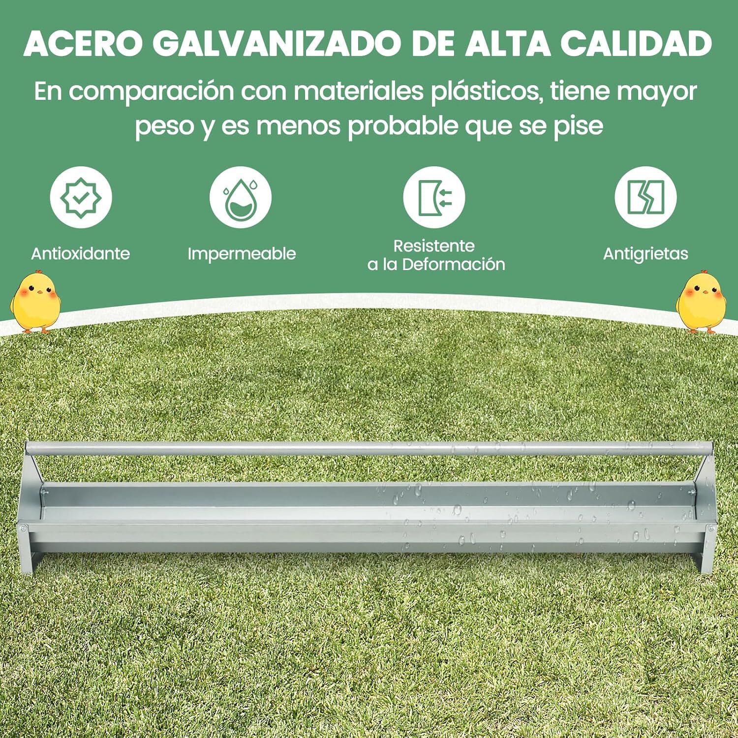 COSTWAY Comedero de Metal para Gallinas, 15L Alimentador para Gallos con Orificios de Drenaje, Mango Giratorio, Comedero de Aves de Corral Resistente, Sin Desperdicio, , large Imagen numero 5