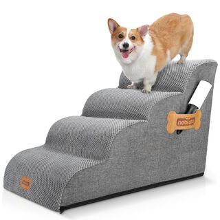Nobleza Escalera para Perros, Escaleras Rampa para Perros Mascotas de Espuma de 3 Escalones con Rodillo para Pelusa, Escalera para Cama de Perros Pequeños Perros y Gatos Subir a la Cama
