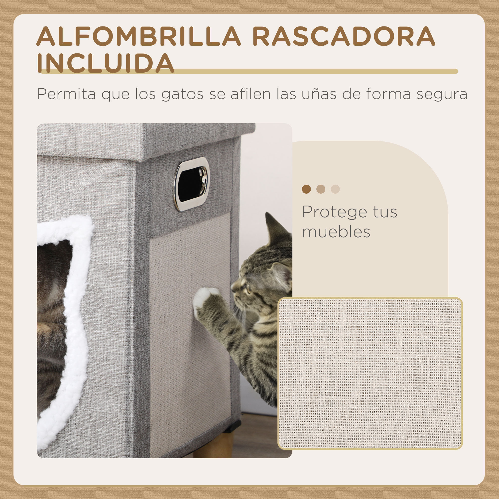PawHut Cama Cueva de Gatos 2 en 1 Casa para Gatos Interior Tipo Reposapi&eacute;s con Coj&iacute;n Extra&iacute;ble Bola Colgante y Almohadilla para Rascar 35,5x35,5x42,5 cm Gris., , large Imagen numero 5