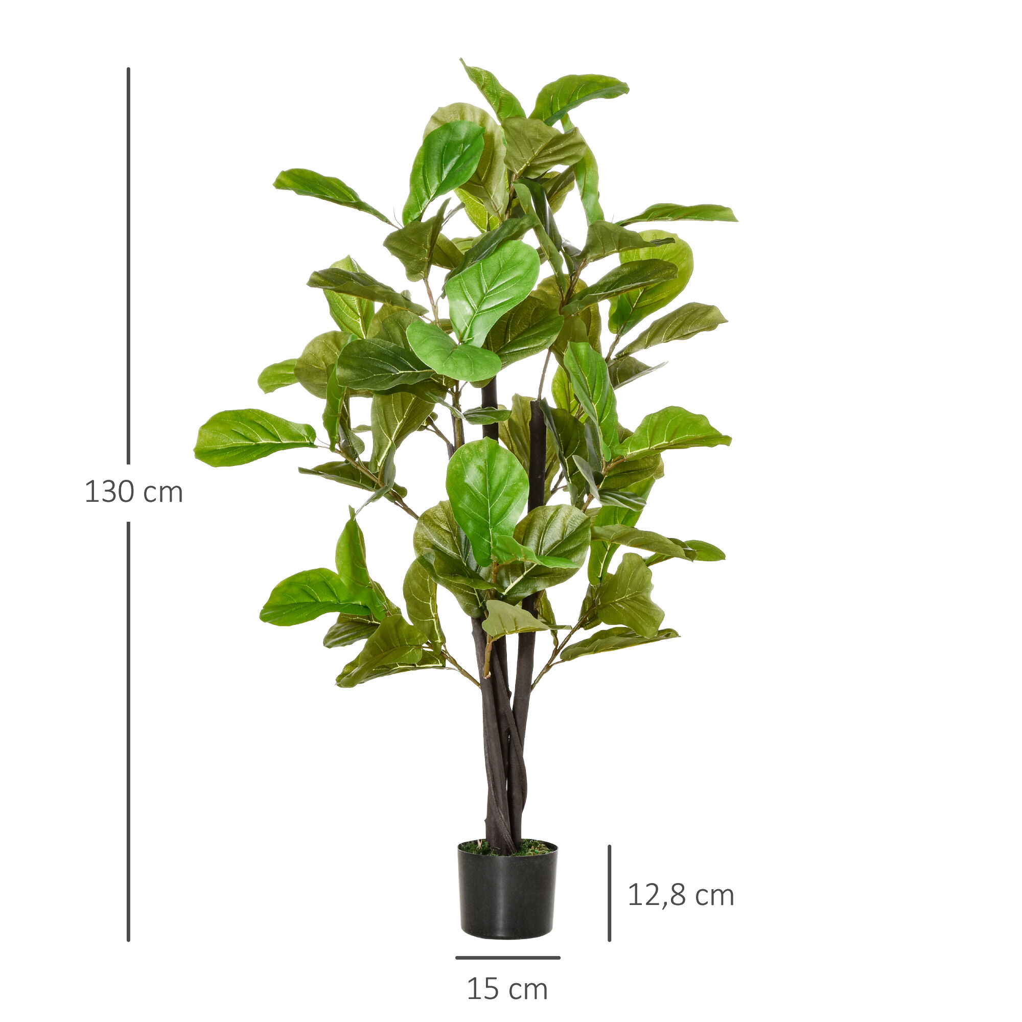 HOMCOM Ficus Artificiales 130 cm Plantas Artificiales con Maceta Plantas Artificiales Decorativas para Interior y Exterior Hogar Sal&oacute;n Oficina Verde, , large Imagen numero 3