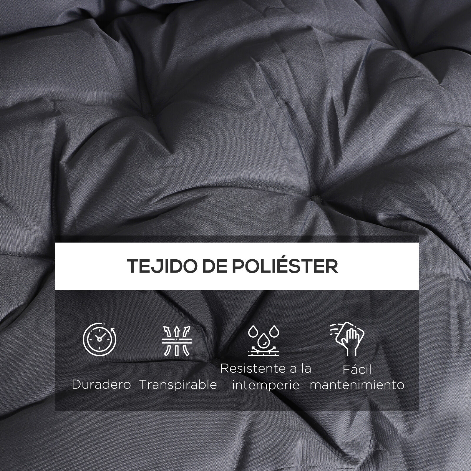 Outsunny Coj&iacute;n para Banco con Respaldo 150x98x8 cm Colch&oacute;n de Banco de 3 Plazas con 6 Cordones de Fijaci&oacute;n para Jard&iacute;n Terraza Balc&oacute;n Exterior Gris, , large Imagen numero 4