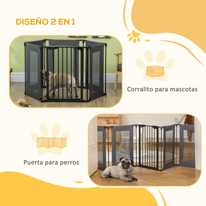 PawHut Parque Plegable para Perros de 6 Paneles Barrera de Seguridad para Mascotas Parque de Juego de Tela Oxford Sistema de Cierre Automático para Gatos Cachorros 117x103x74 cm Negro, , large image number null