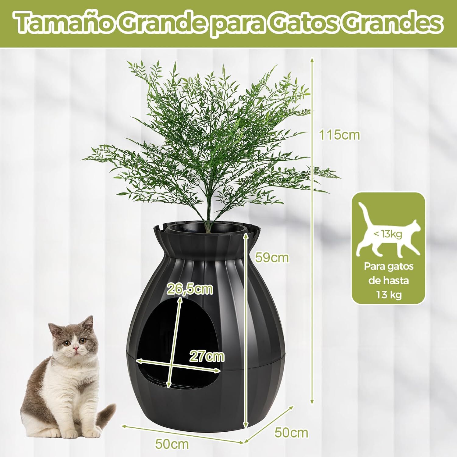 COSTWAY Caja de Arena Oculta, Incluye Planta Sint&eacute;tica Eliminaci&oacute;n Electr&oacute;nica de Olores y Esterilizaci&oacute;n, Caja De Arena para Plantas para Gatos (Negro), , large Imagen numero 5