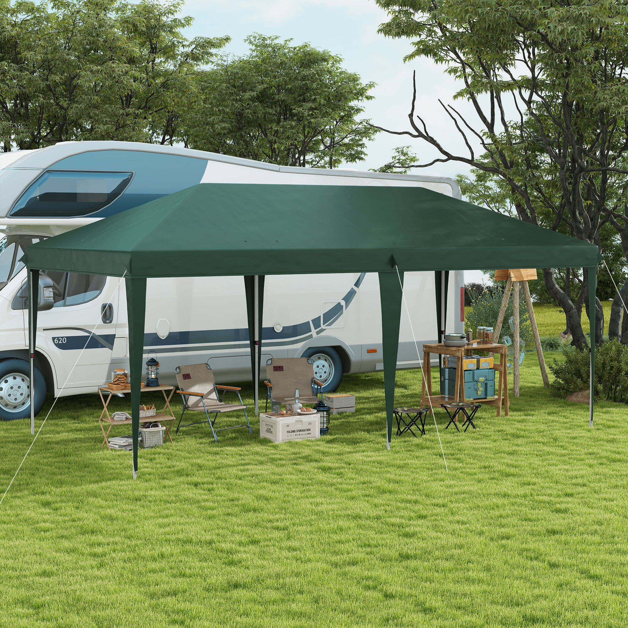 Outsunny Carpa Plegable 6x3 m Cenador de Jard&iacute;n Gazebo con Altura Ajustable en 3 Niveles Bolsa de Transporte Marco de Acero Anti-UV para Patio Fiestas Camping Verde, , large Imagen numero 2