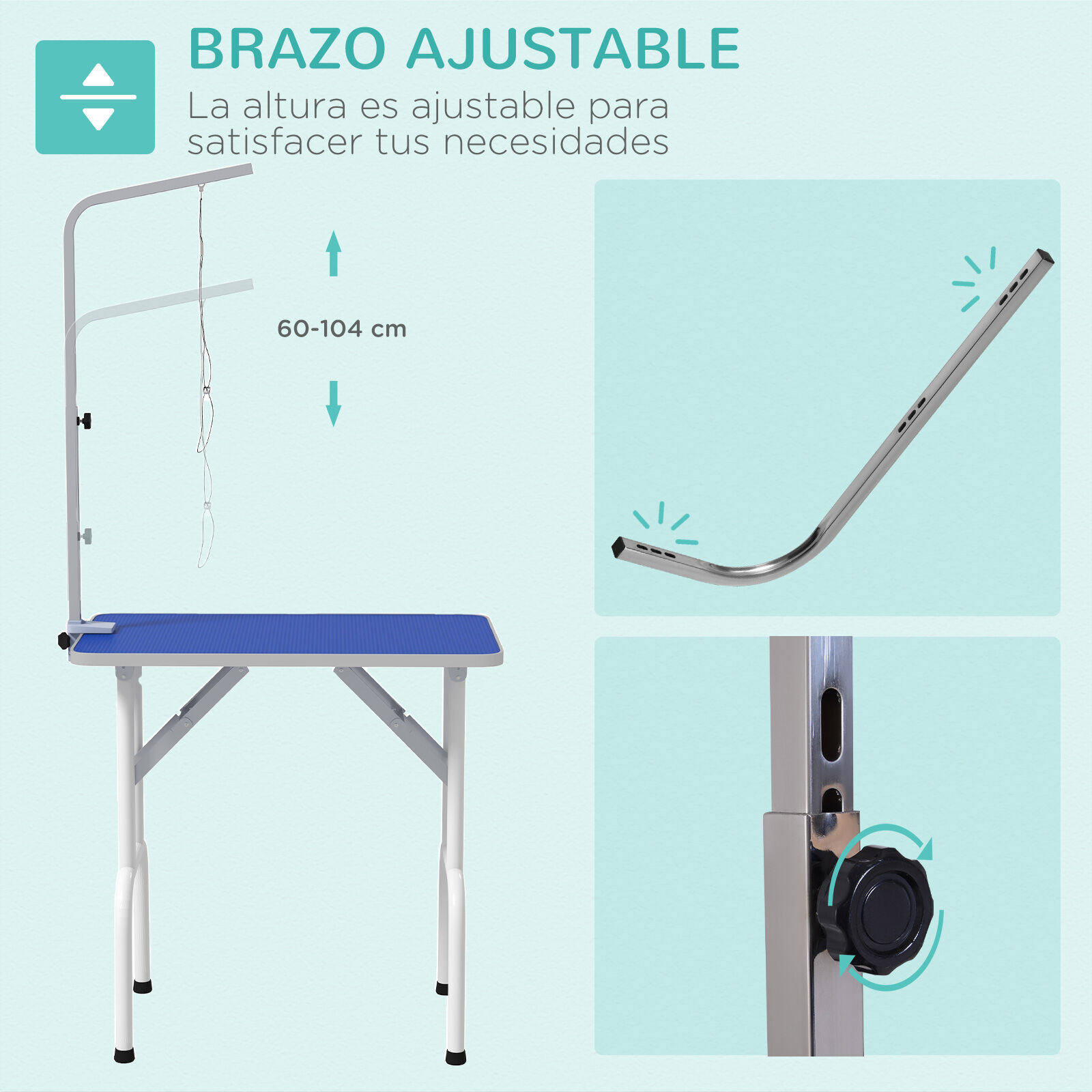 PawHut Mesa de Peluquer&iacute;a Azul, , large Imagen numero 4