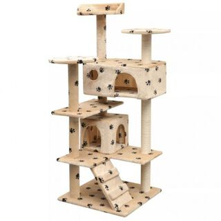 Rascador con poste de sisal para gatos color Beige Huellas