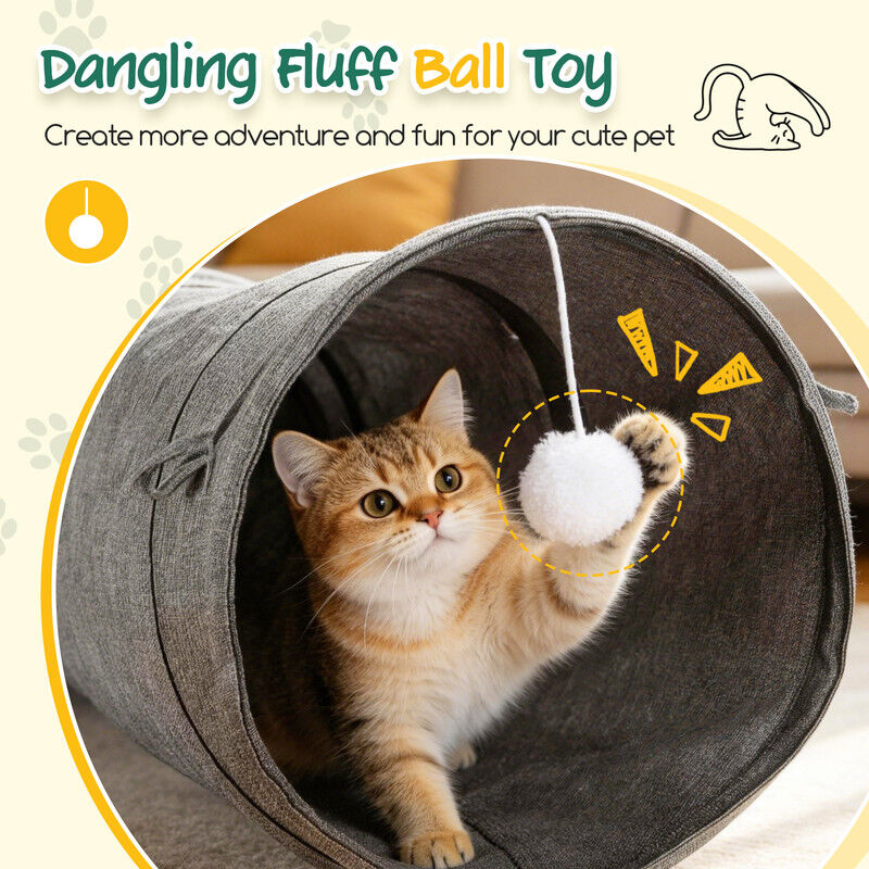 Nobleza T&uacute;nel para Gatos en Forma de Y con 3 Entradas, Plegable y Suave, con Bola Colgante, Gris, , large Imagen numero 3