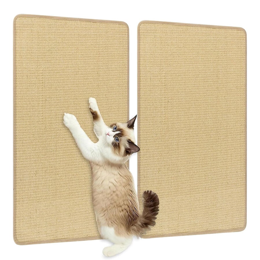 COSTWAY Juego de 2 Alfombrillas Rascadoras para Gatos, 80 x 50 cm Almohadillas de Sisal Natural, Alfombras Rascadoras Horizontales con Cintas Adhesivas de Ganchos y Bucle, Protegen Muebles, Sofás
