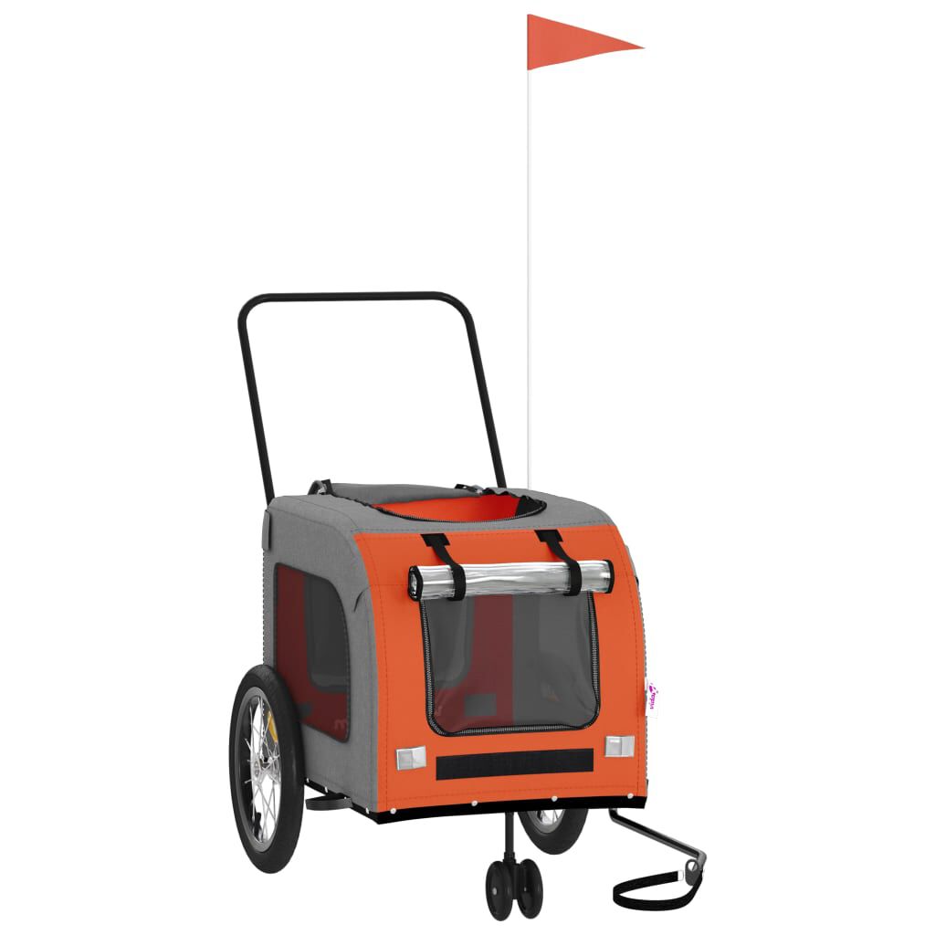 vidaXL Remolque bicicleta para perros hierro tela Oxford naranja gris, , large Imagen numero 7