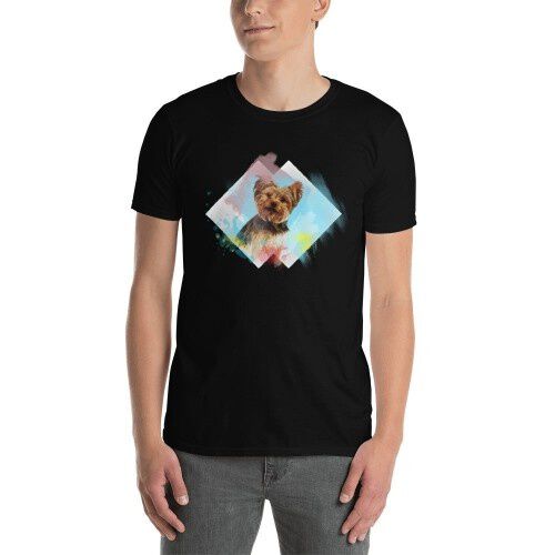 Mascochula camiseta hombre acuarelas personalizadas con tu mascota negro thumbnail