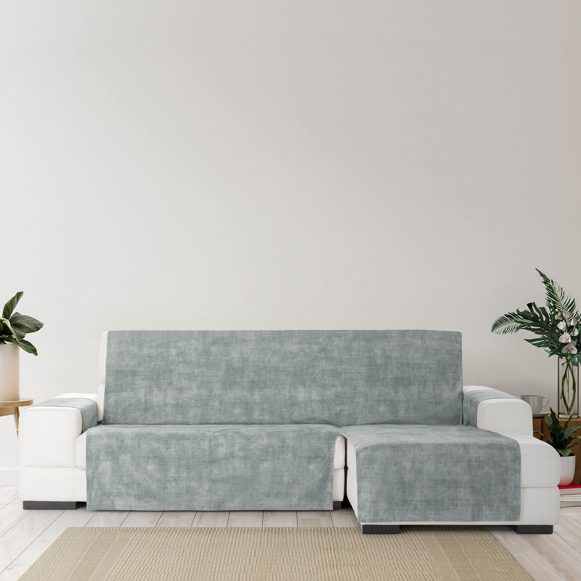 Cubre Sof&aacute; Protector Antimanchas acabado aterciopelado Gris Chaise Longue Derecho 240 cm (250-300 cm), , large Imagen numero 3