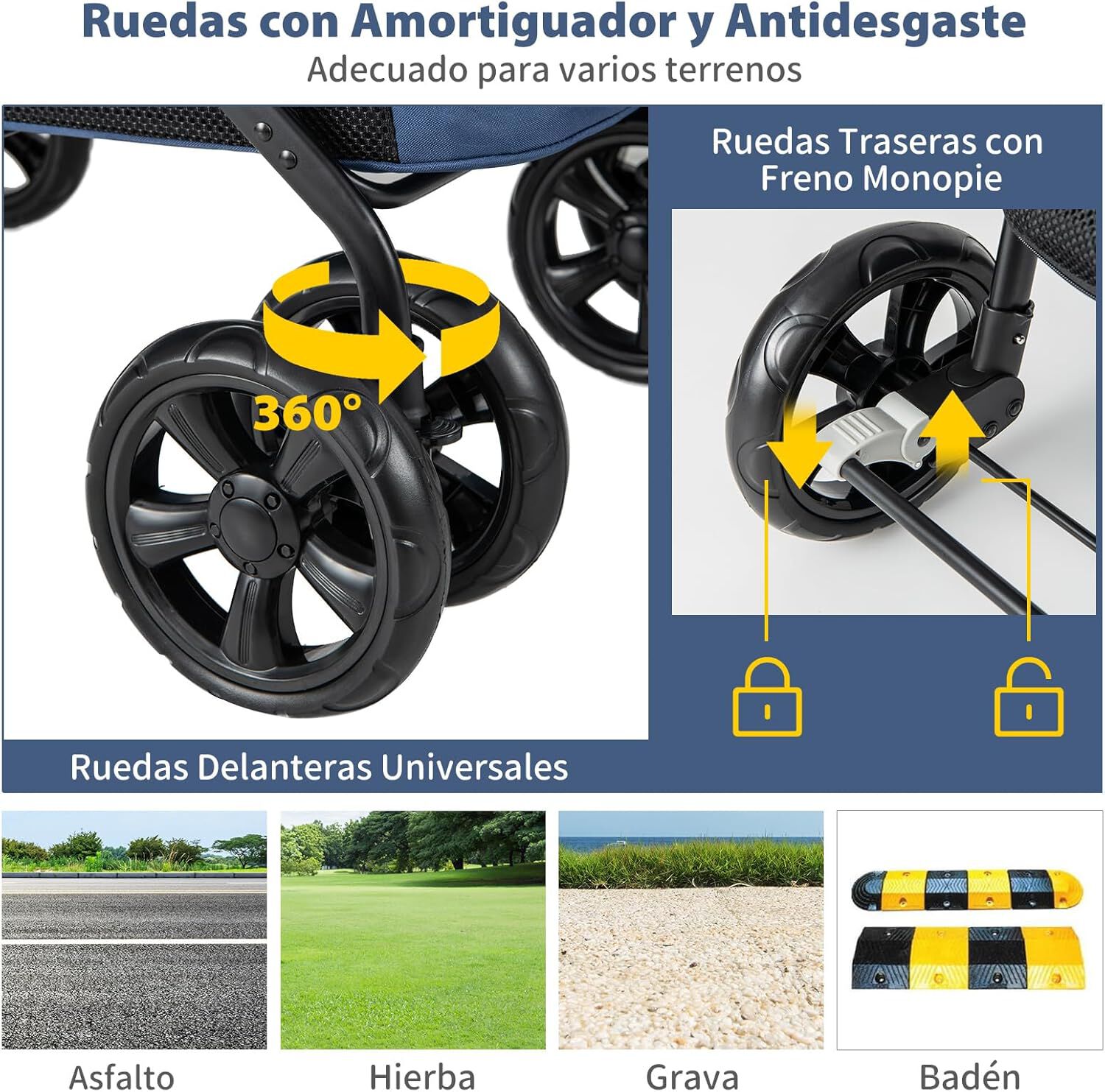 COSTWAY Cochecito para Mascotas Plegable, Carrito de Viaje Port&aacute;til para Mascotas con Malla Transpirable, Claraboya, Bolsillos, Carrito Plegable para Mascotas Peque&ntilde;as y Medianas (azul), , large Imagen numero 3