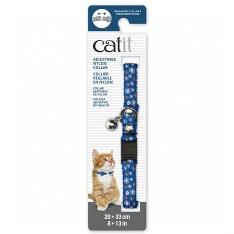 Collar de nylon con cascabel para gatos color Azul/Flor, , large image number null