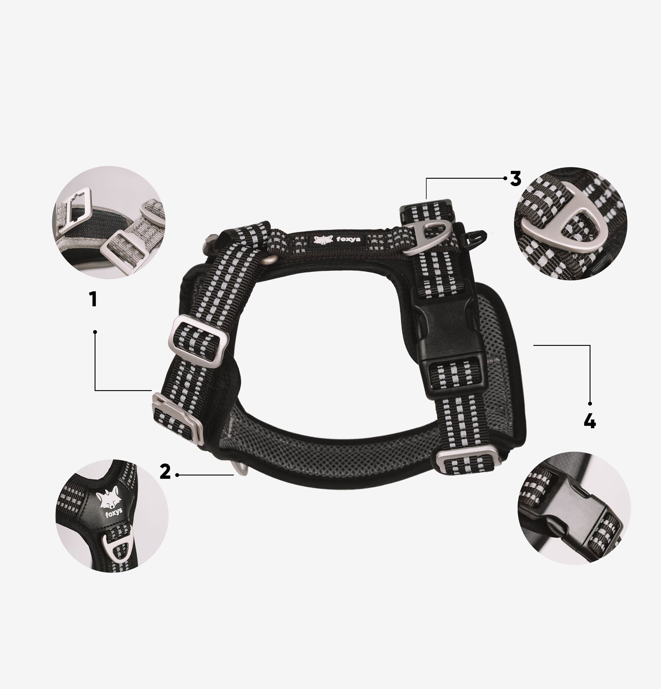 Foxys Arnés Antitirones con hebillas reforzadas negro para perros thumbnail