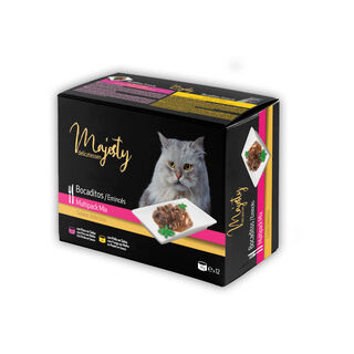 Majesty Adult Slide Mix Bocaditos en salsa lata para gatos – Pack