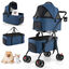 COSTWAY Carrito para Perros Plegable Doble 3 en 1, Cochecito para Perros con 2 Portadores Desmontables, Ruedas con Freno, Malla Transpirable, Portavasos, Carro para Mascotas hasta 15 kg, Azul, , large indicador imagen numero 1