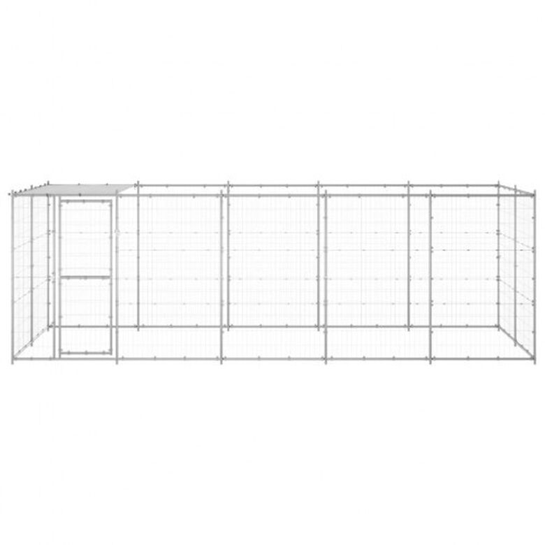 Vidaxl perrera con puerta de bisagra plateada para perros thumbnail