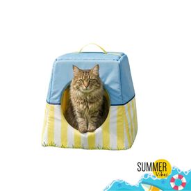 Summer Vibes Cama Cueva Azul y Amarillo para gatos