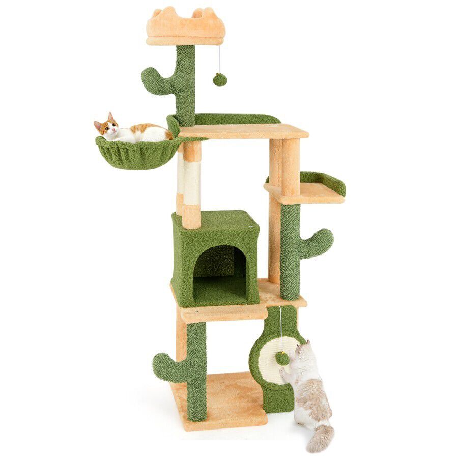 COSTWAY &Aacute;rbol de Gato de 160 CM Interior, Torre de Gato Multi-nivel Grande con Postes de Sisal para Rascar, Condo, Perchas Acolchadas, Juguetes Colgantes, Centro de Actividad Moderno para Gatitos, , large Imagen numero 3