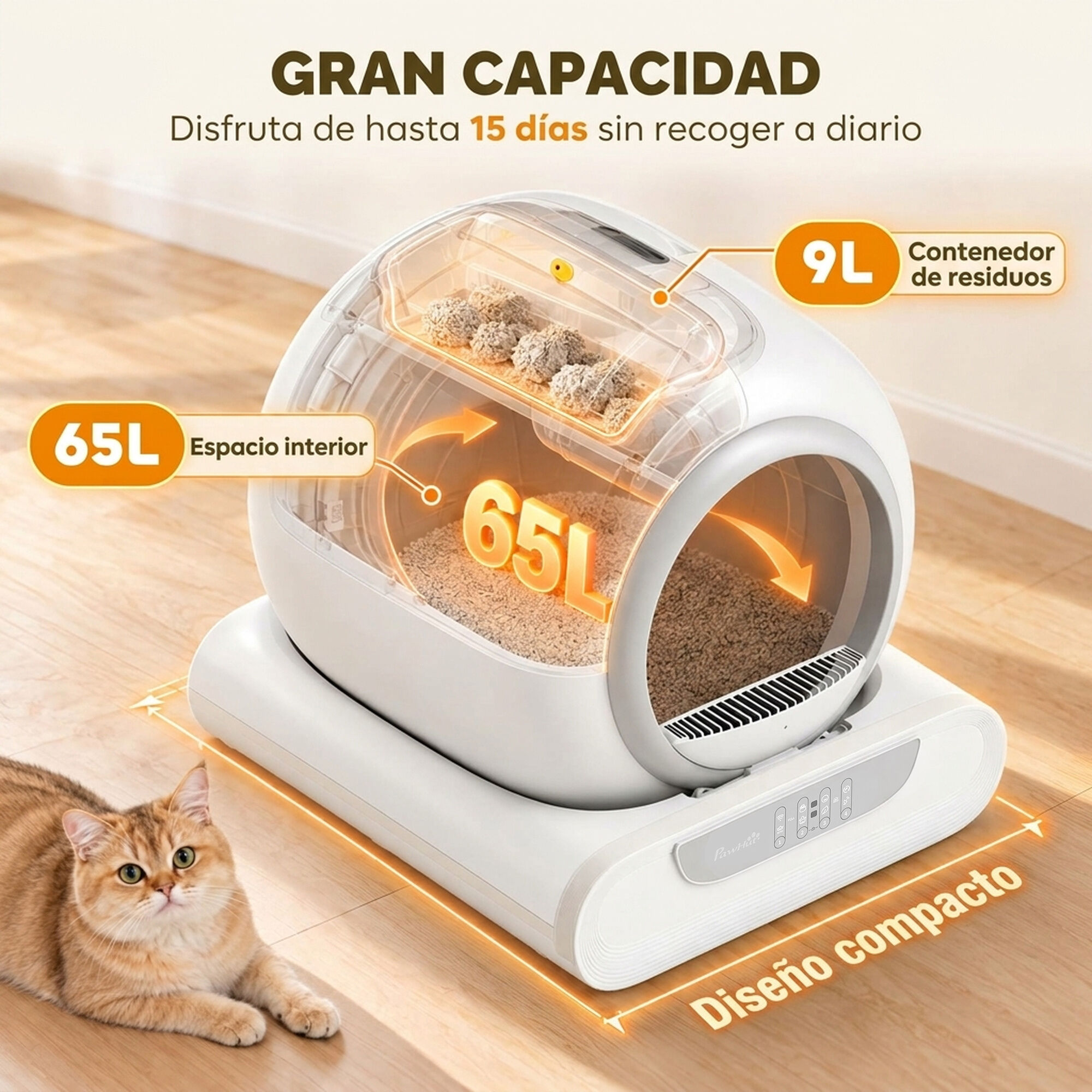 PawHut Arenero Gatos Autolimpiable Blanco, , large Imagen numero 5