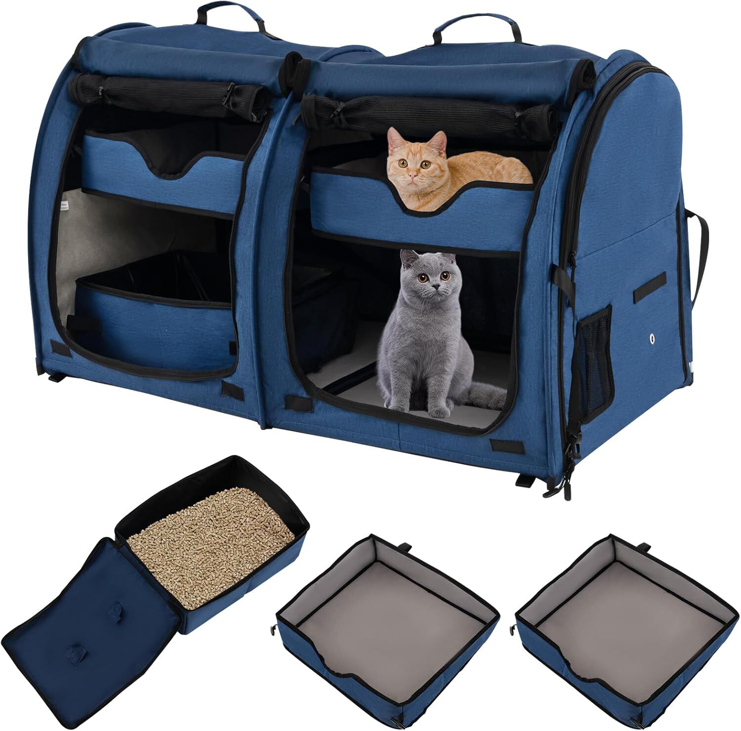 COSTWAY Transport&iacute;n de Doble Compartimento Perro Gato, Bolsa de Transporte Port&aacute;til 3 en 1 con 2 Hamacas Desmontables, Jaula Suave para Mascotas con Bolsa de Transporte 100 x 58 x 61cm (Azul), , large Imagen numero 1