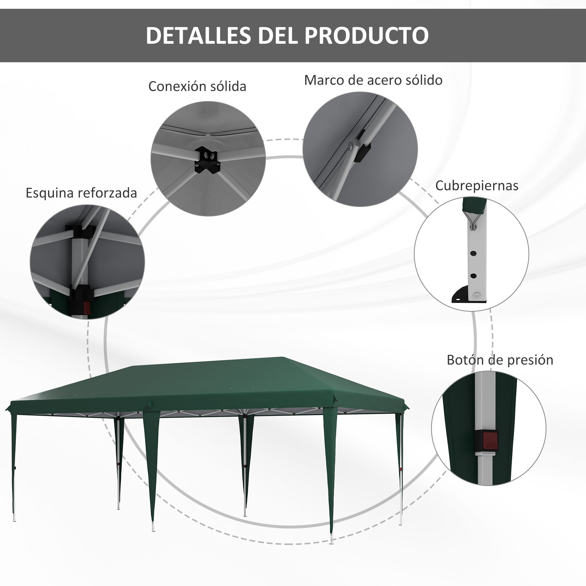 Outsunny Carpa Plegable 6x3 m Cenador de Jard&iacute;n Gazebo con Altura Ajustable en 3 Niveles Bolsa de Transporte Marco de Acero Anti-UV para Patio Fiestas Camping Verde, , large Imagen numero 5