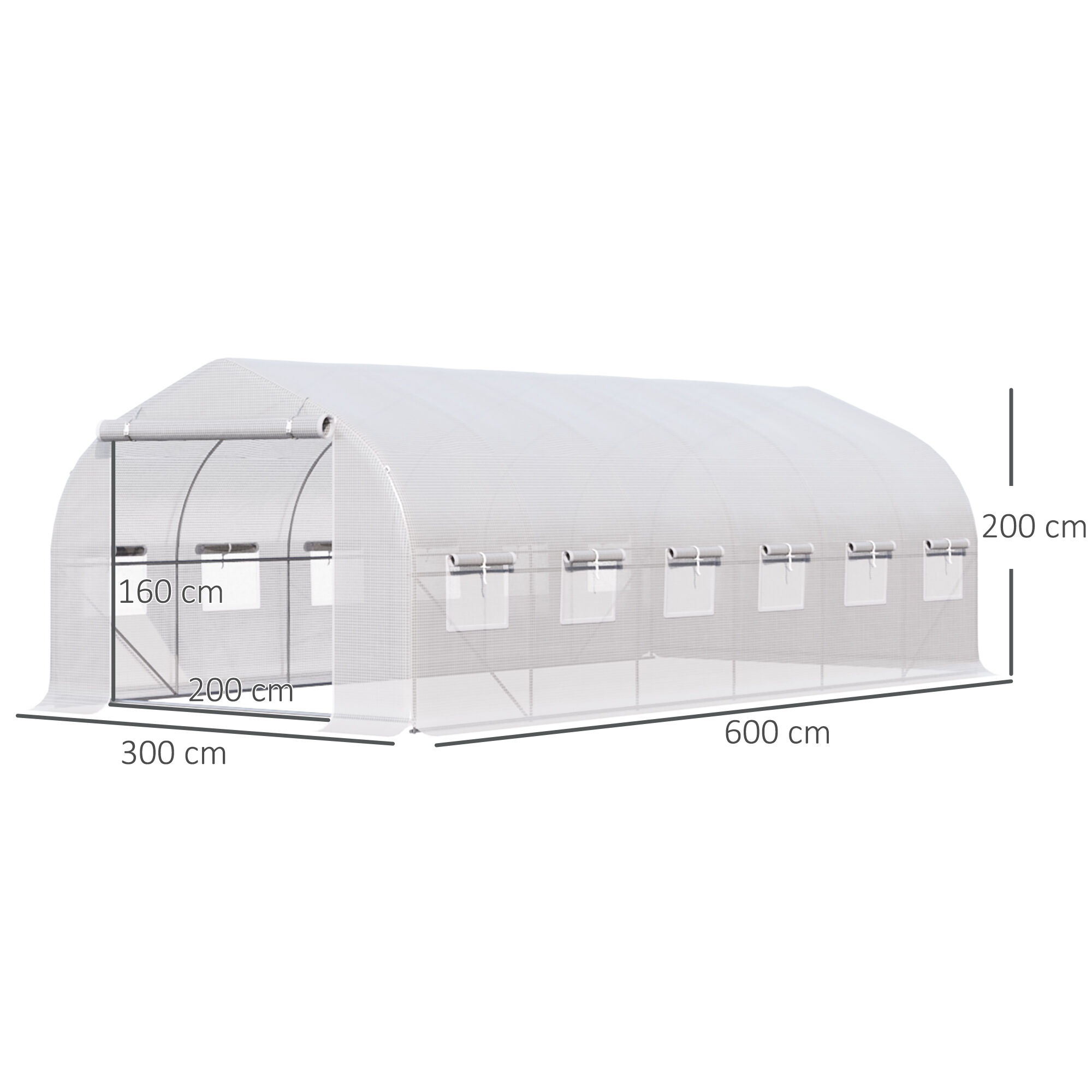 Outsunny Invernadero de T&uacute;nel 6x3x2 m Invernadero de Jard&iacute;n con Puerta y 12 Ventanas Enrollables de Polietileno y Acero Galvanizado Huerto para Cultivos Plantas Flores Blanco, , large Imagen numero 3
