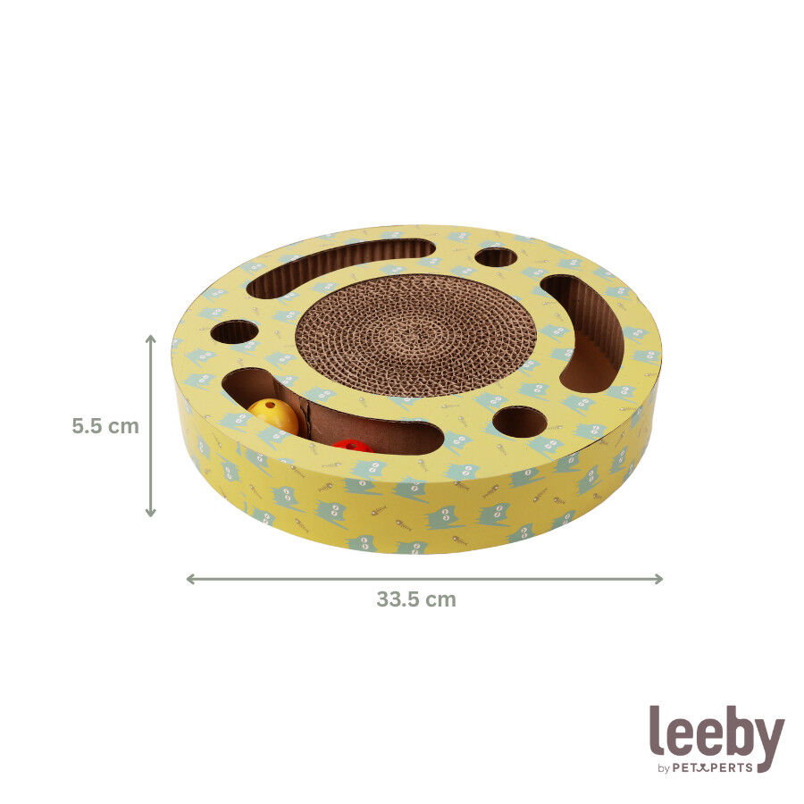 Leeby Pelusa rascador de cartón con bola y estampado amarillo para gatos thumbnail