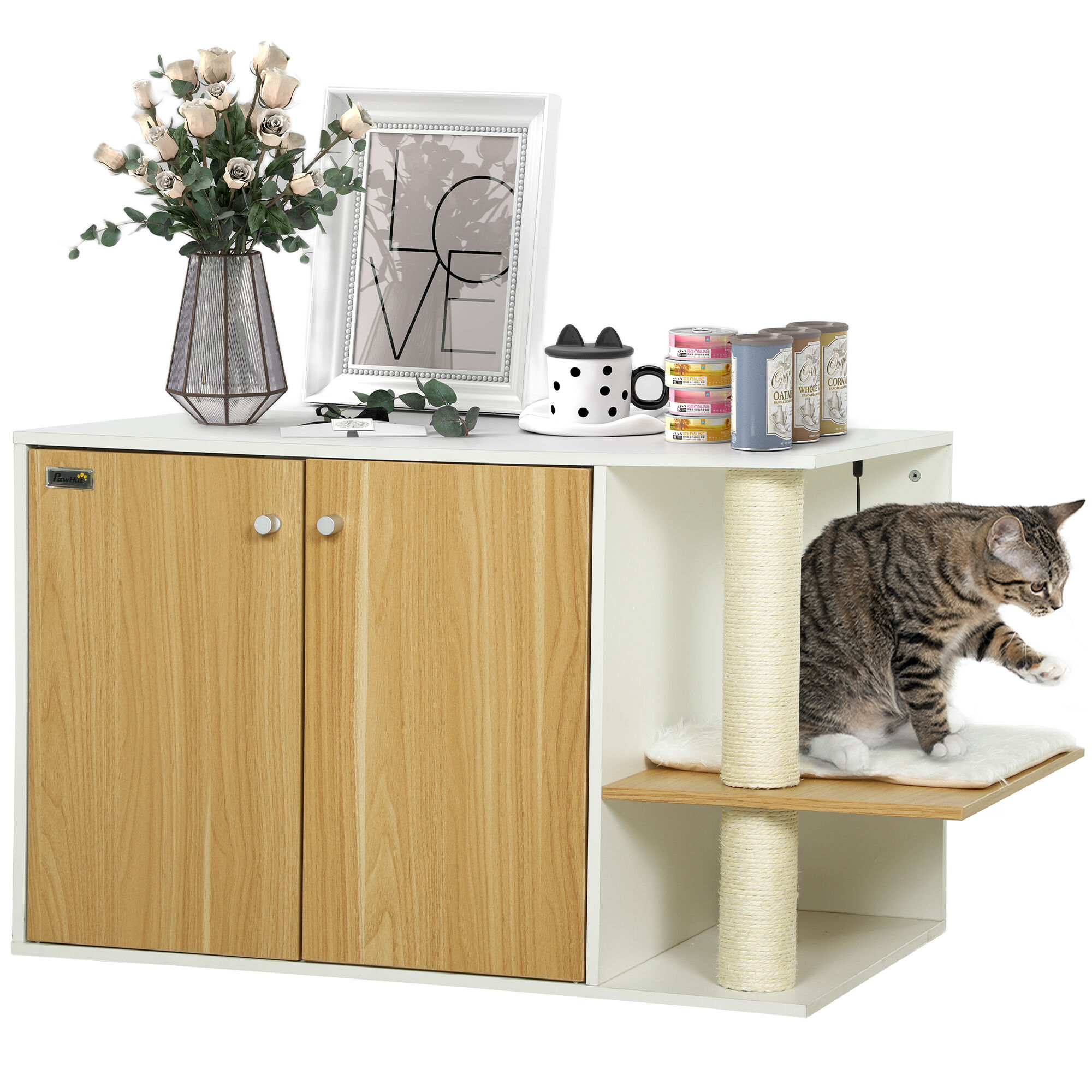 PawHut Mueble Arenero Roble para gatos