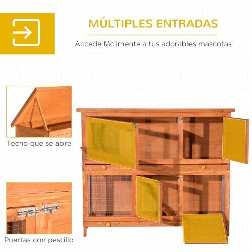 PawHut conejera de madera exterior para conejos thumbnail