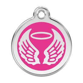 Red dingo Placa identificativa Acero Inoxidable Esmalte Alas Angel Rosa Fuerte para perros