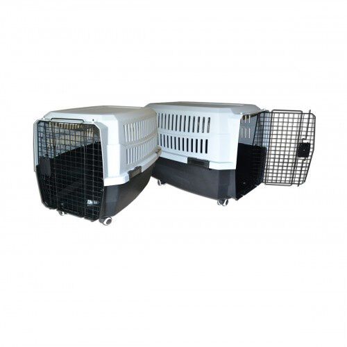 Wuapu transportin de pl&aacute;stico con ruedas gris y negros para perros grandes, , large Imagen numero 1