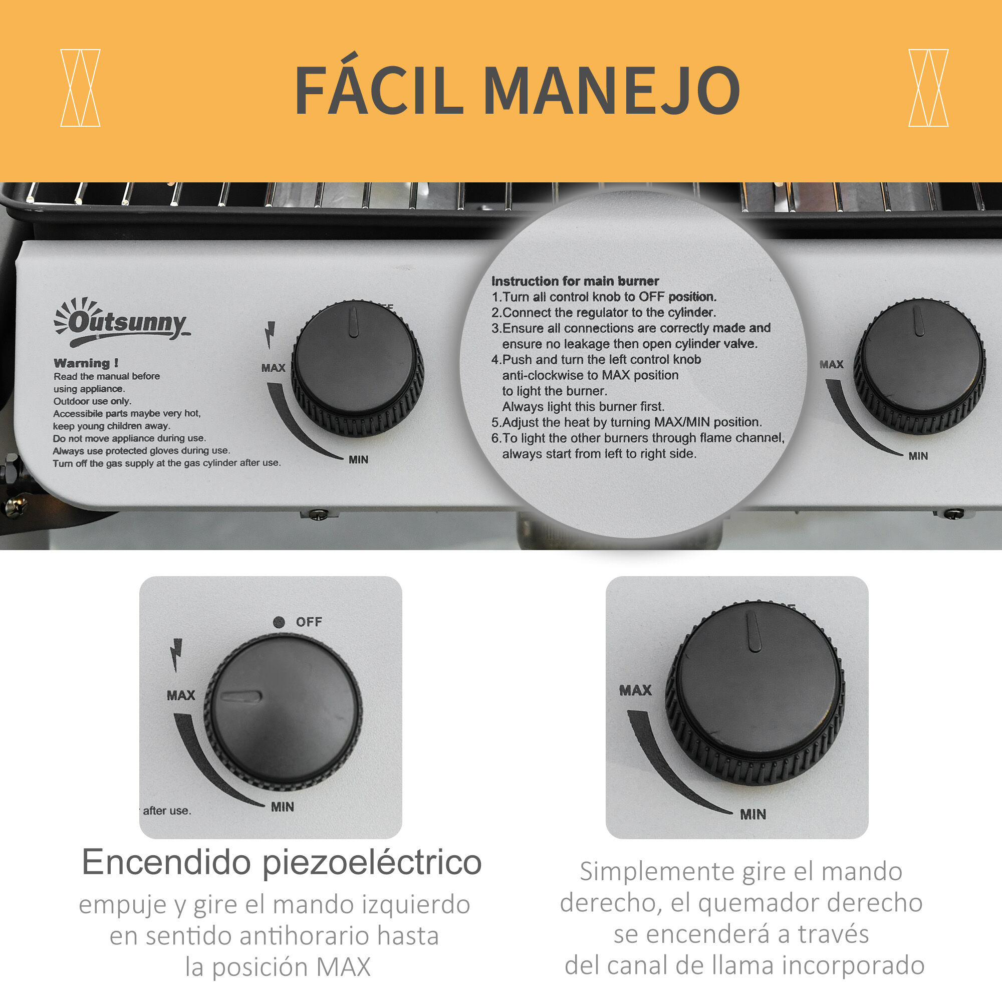 Outsunny Barbacoa de Gas Negro, , large Imagen numero 5