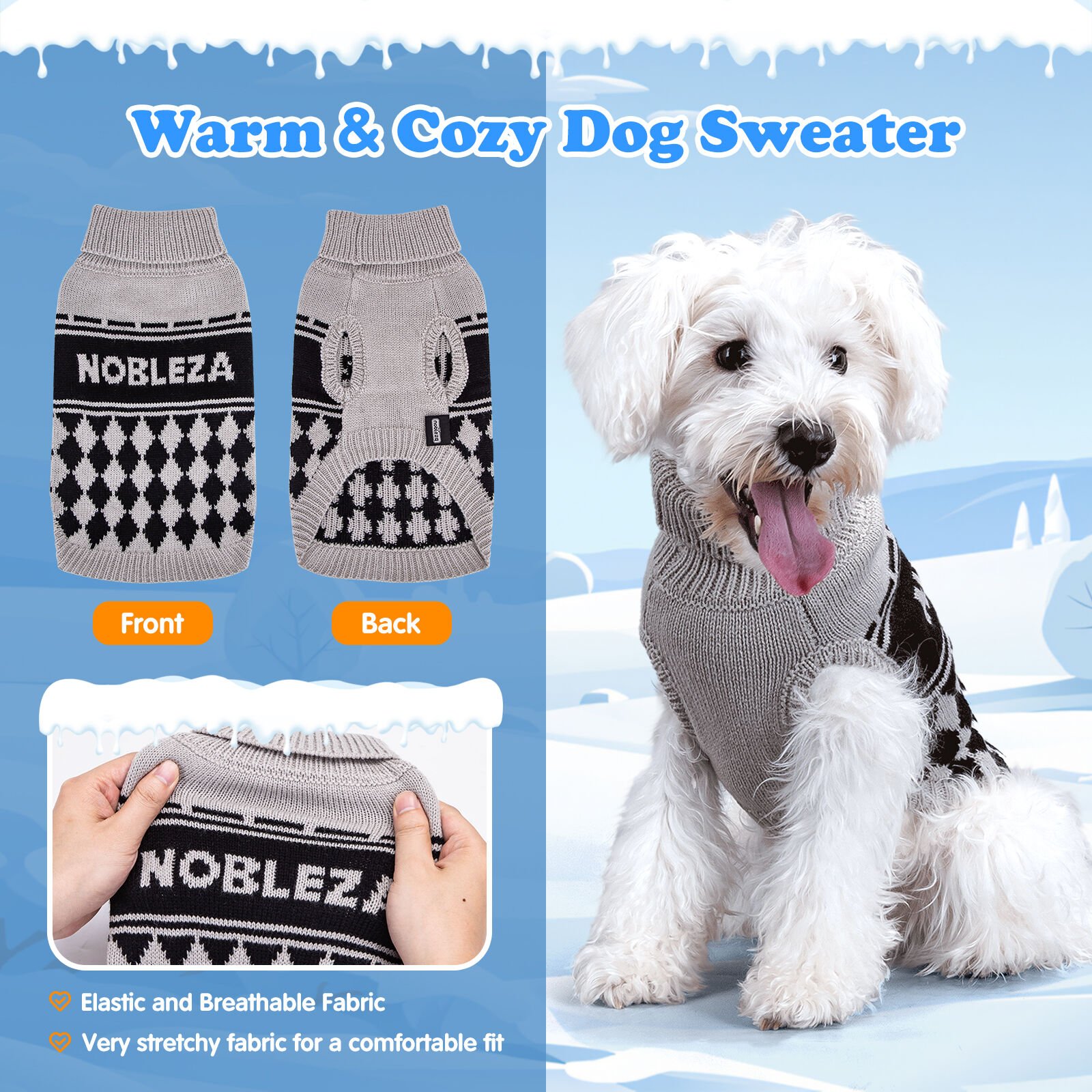 Nobleza Jersey perro Peque&ntilde;o, Jersey El&aacute;stico para Perros con Cuello Alto, Su&eacute;ter Tipo Jersey para Perros Peque&ntilde;os, Ropa de Abrigo de Ganchillo de Punto para Perros Peque&ntilde;os Medianos, Gris, S, , large Imagen numero 4