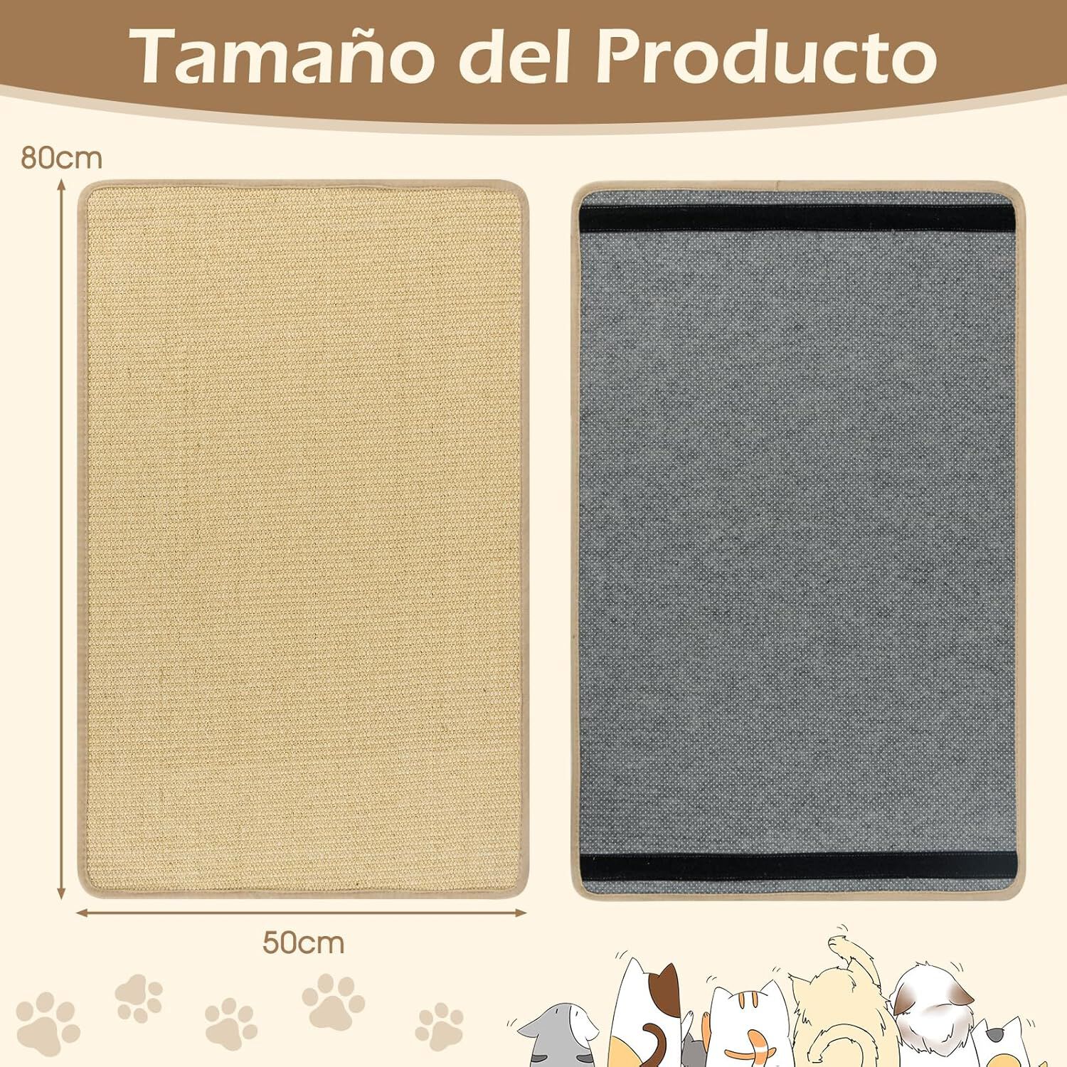 COSTWAY Juego de 2 Alfombrillas Rascadoras para Gatos, 80 x 50 cm Almohadillas de Sisal Natural, Alfombras Rascadoras Horizontales con Cintas Adhesivas de Ganchos y Bucle, Protegen Muebles, Sofás thumbnail